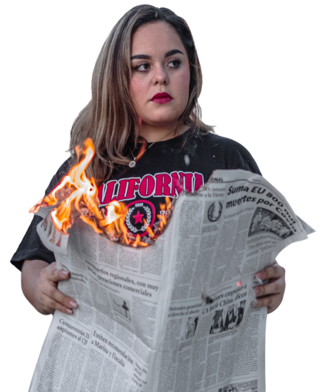 young-woman-holding-newspaper-on-fire
